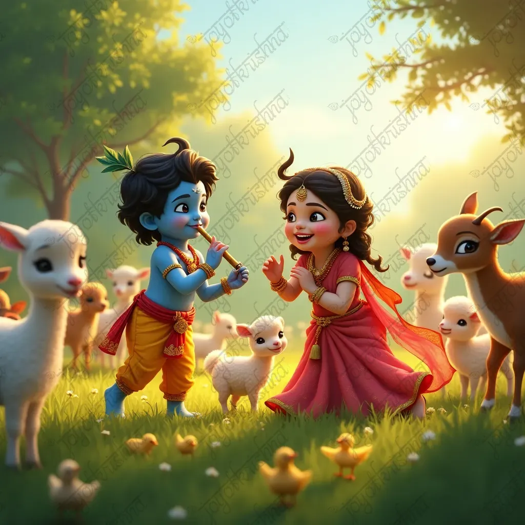 diagonal_opacity_Kid Krishna and Radha playing with baby animals in the pasture_20241026_170211.webp