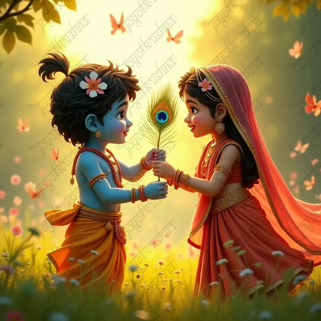 diagonal_opacity_Kid Krishna giving Radha a peacock feather as a gift_20241022_211514.webp