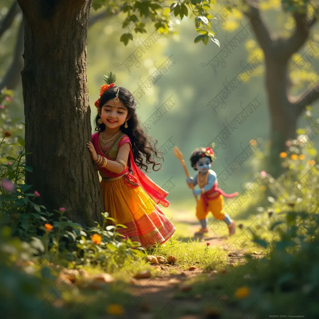 diagonal_opacity_Kid Radha and Krishna playing hide and seek in Vrindavan_20241026_170944.webp