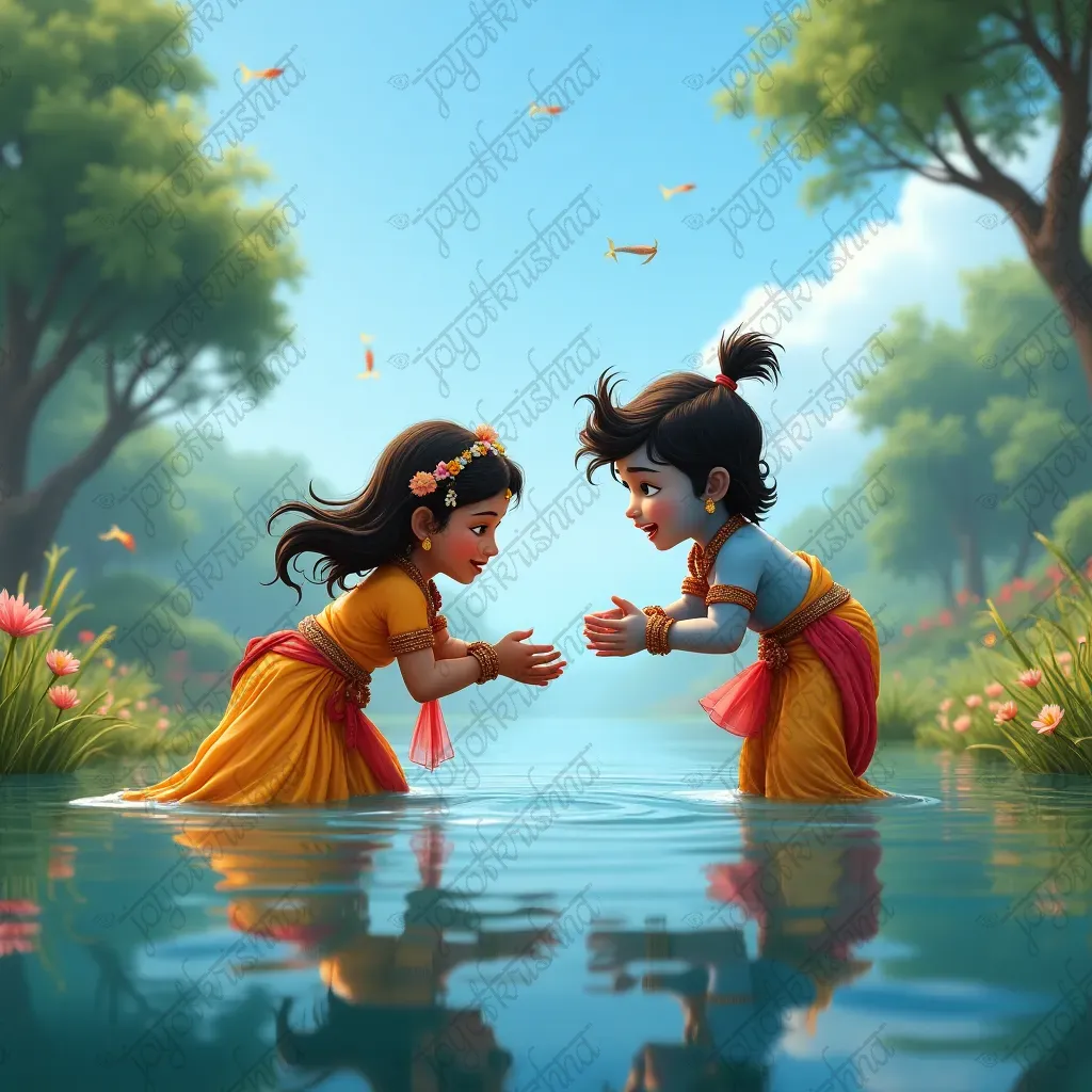 diagonal_opacity_Young Radha and Krishna trying to catch fish in the Yamuna_20241022_211538.webp