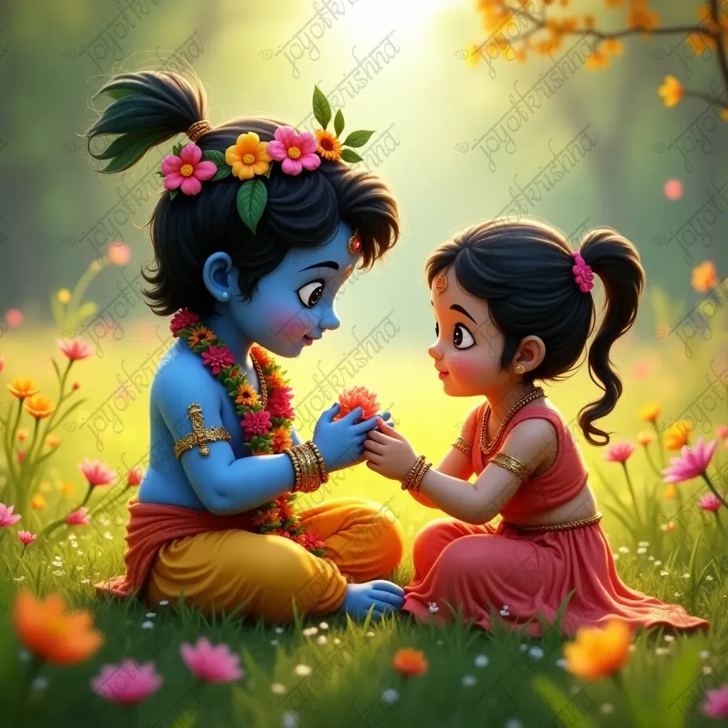 diagonal_opacity_Little Radha tying flowers in Krishnas hair_20241022_204042.webp